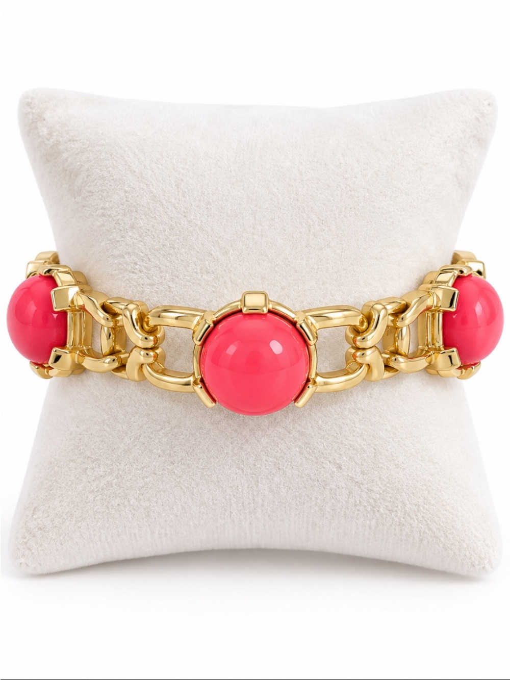 Bold Gold & Coral Pink Bubble Bracelet - 7" Statement Chain Link